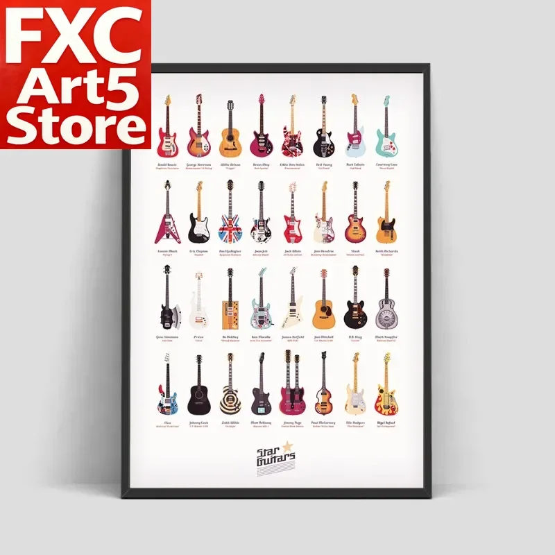 1PC Frameless Famous Guitars Posters Musical Instrument Canvas Painting Retro Music Rock Wall Art For Living Room Home Decoratio
