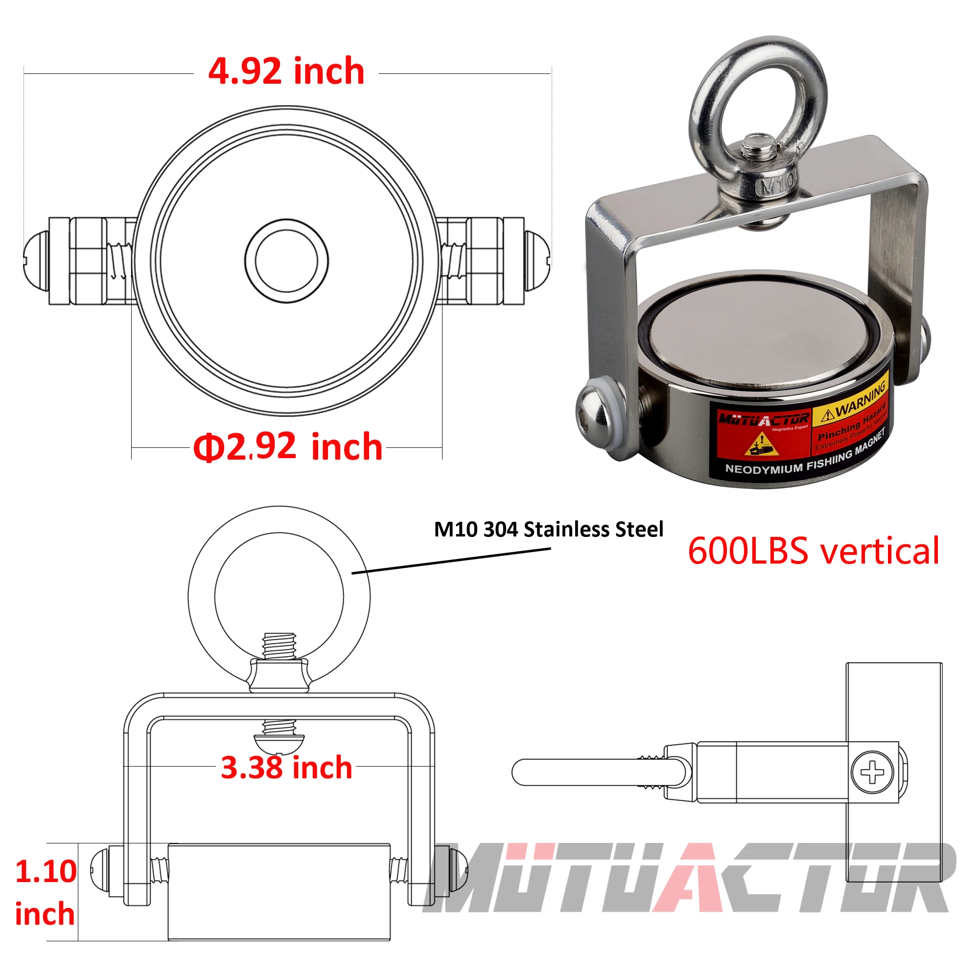 400lbs 600lbs Rotatable Two side Three Sides Fishing Magnet Kit Strong Combined 1200lb Neodymium Rectangle Magnets Durable Rope