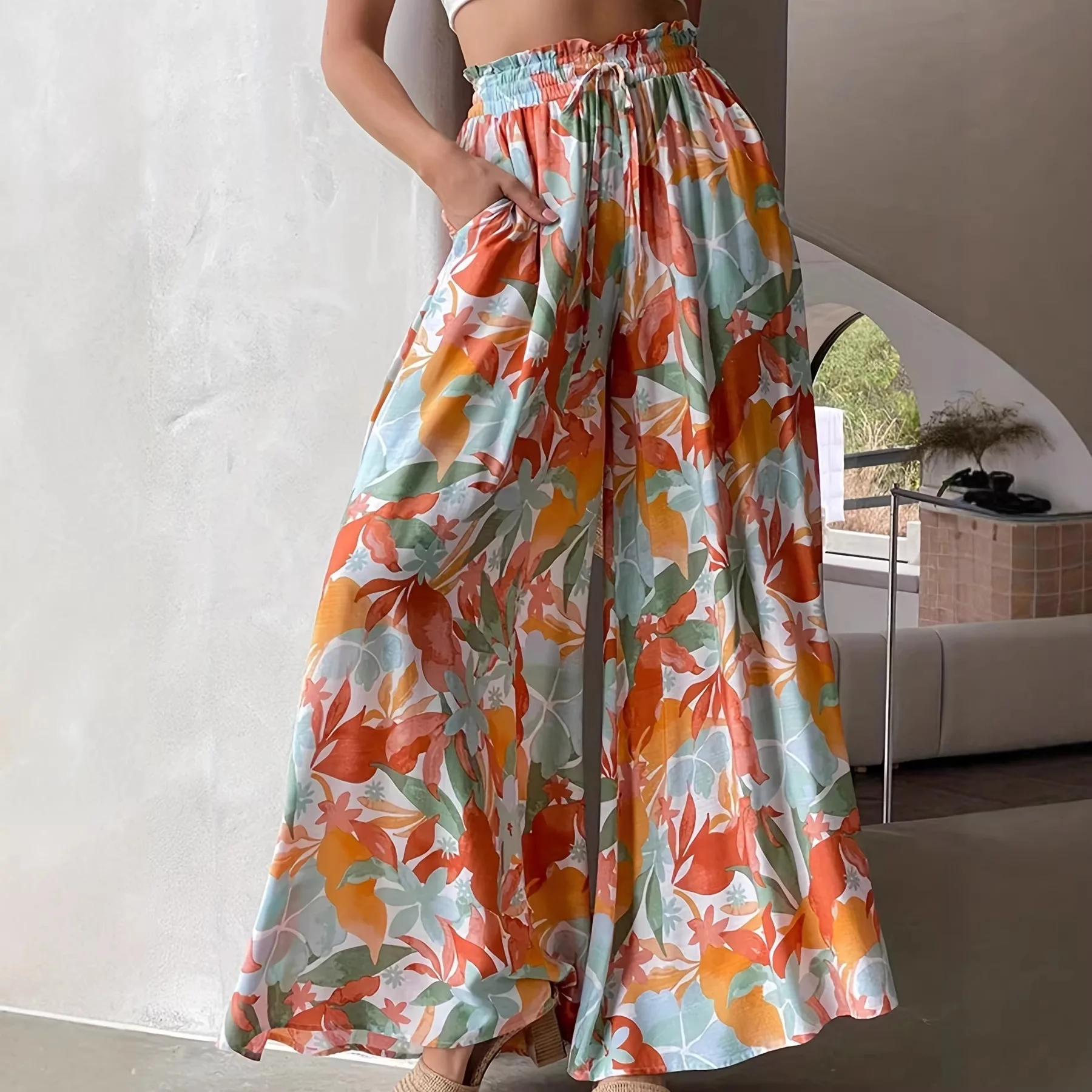 Women Pant Wide Leg Long Pants High Waist Straight Trousers Y2k Streetwear Elegant Splice Work Casual Loose Print Summer 2026