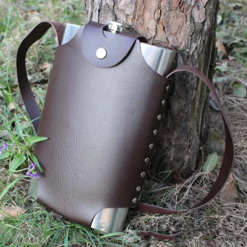 

Big 64OZ Hip Flask With Leather Cover Bag Outdoor Portable Flagon Wine Pot For Alcohol Whiskey Metal Bottle Flask Storage Bag