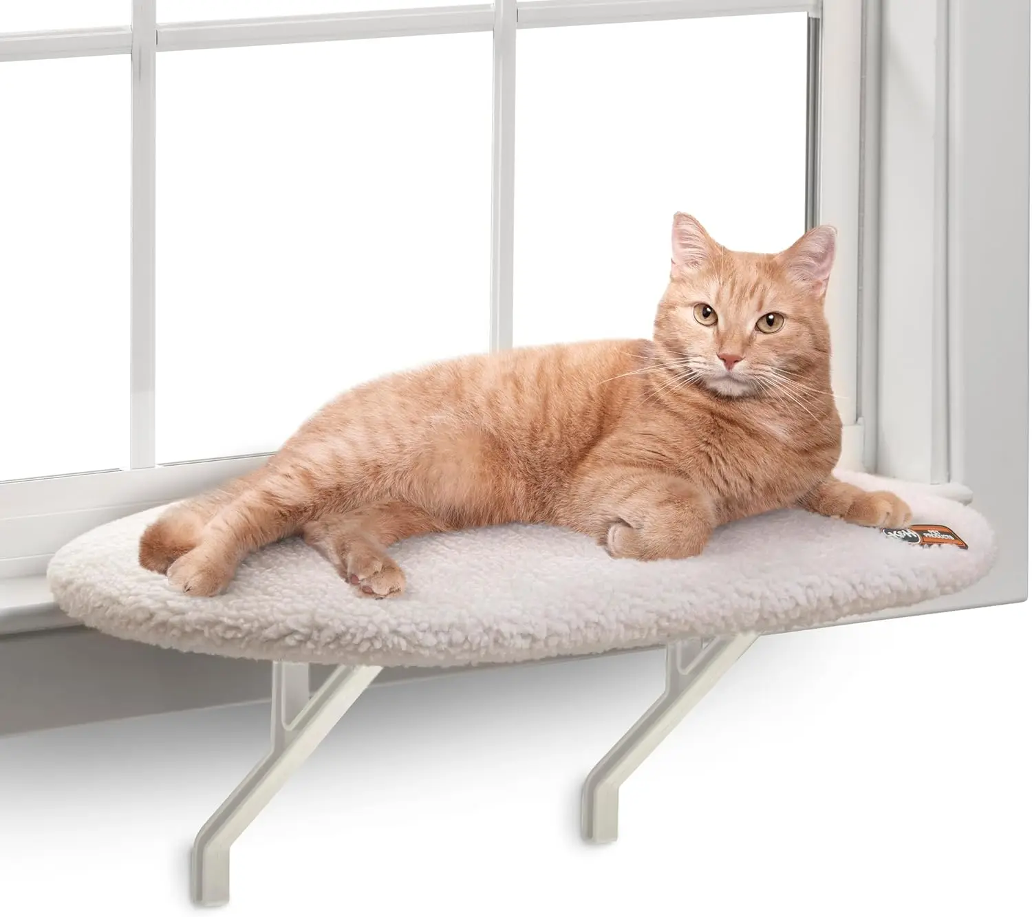 

Large Cat Window Perch with Orthopedic Foam, Holds 40LBS, Washable Cover - Cream Fleece, 14x24in