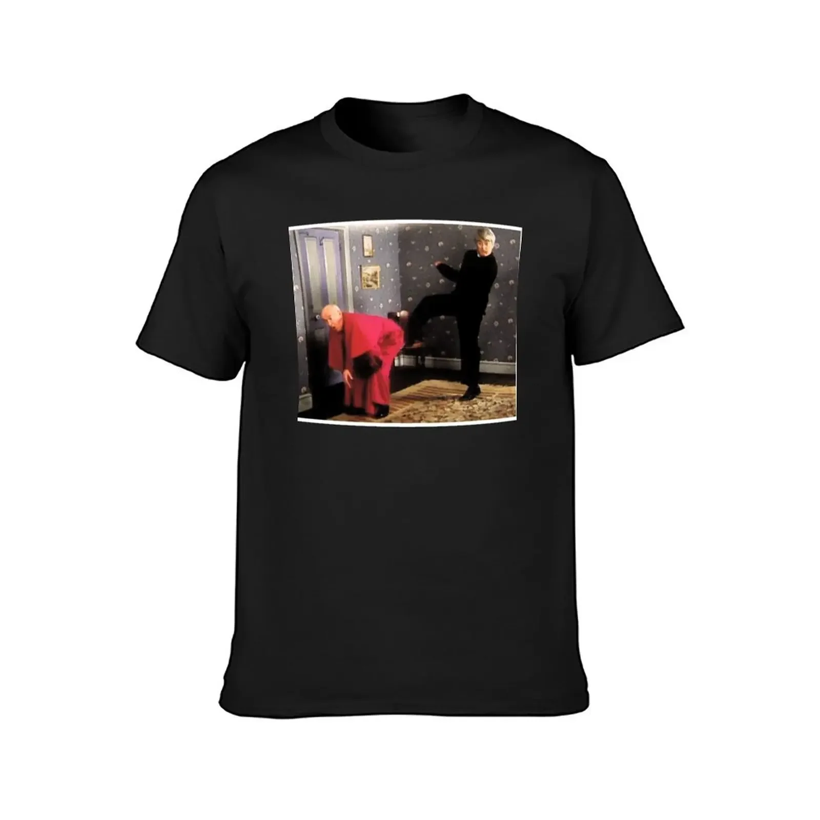 Father Ted - Framed Picture of Bishop Brennan Being Kicked up the Arse T-Shirt custom shirt big and tall t shirts for men