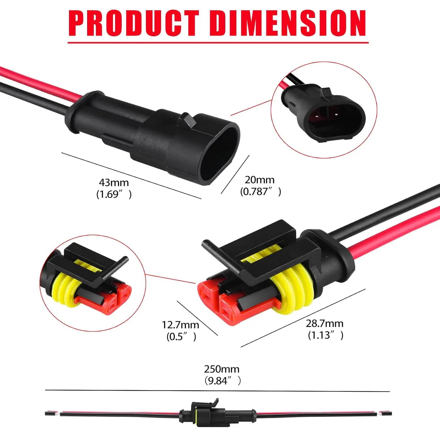 2Pin Way 16AWG Waterproof Wire 1.5mm Series Terminal Connector-5 Kit