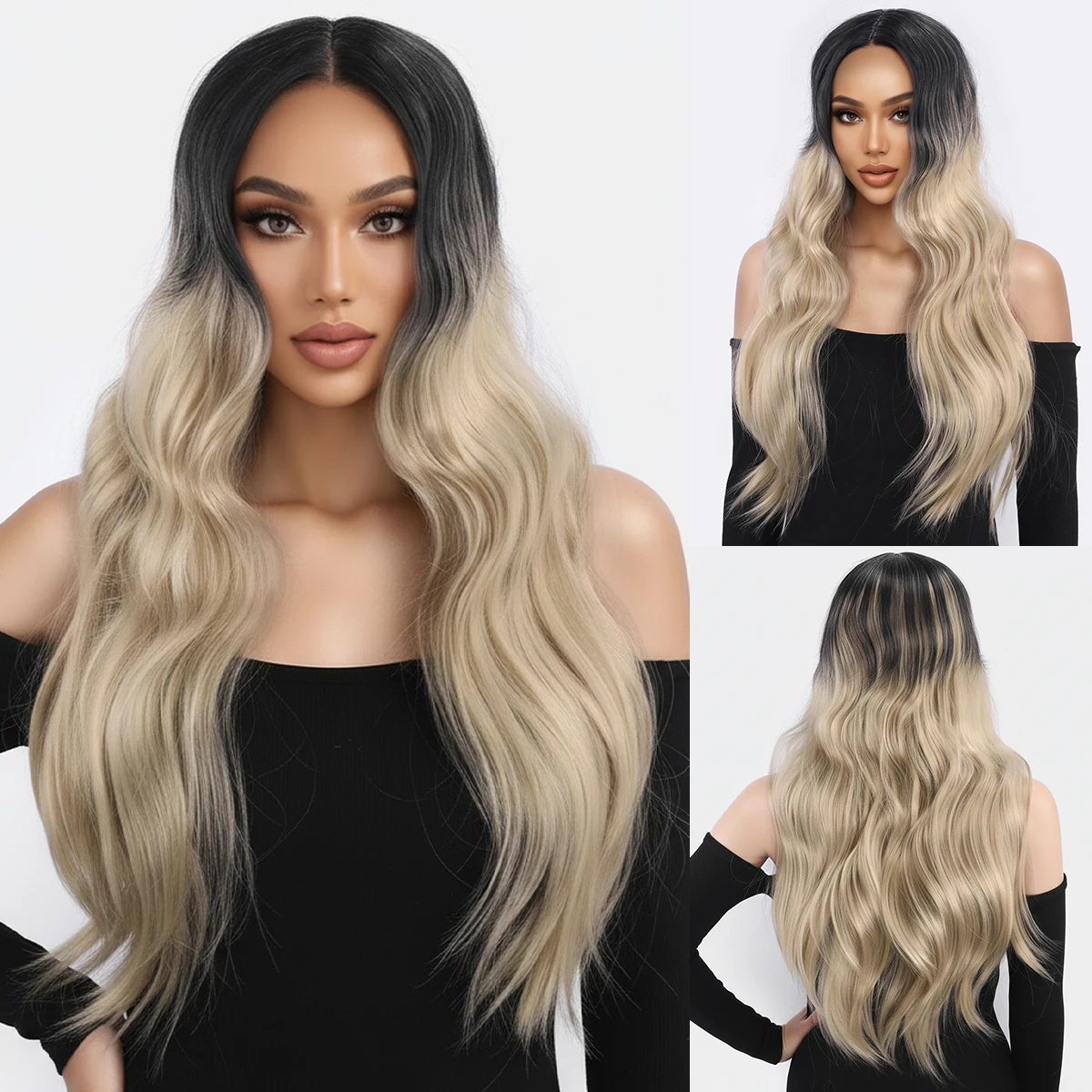 

Fashionable women with no bangs, gradient long curly hair, lightweight and natural color mixing Synthetic fiber wig