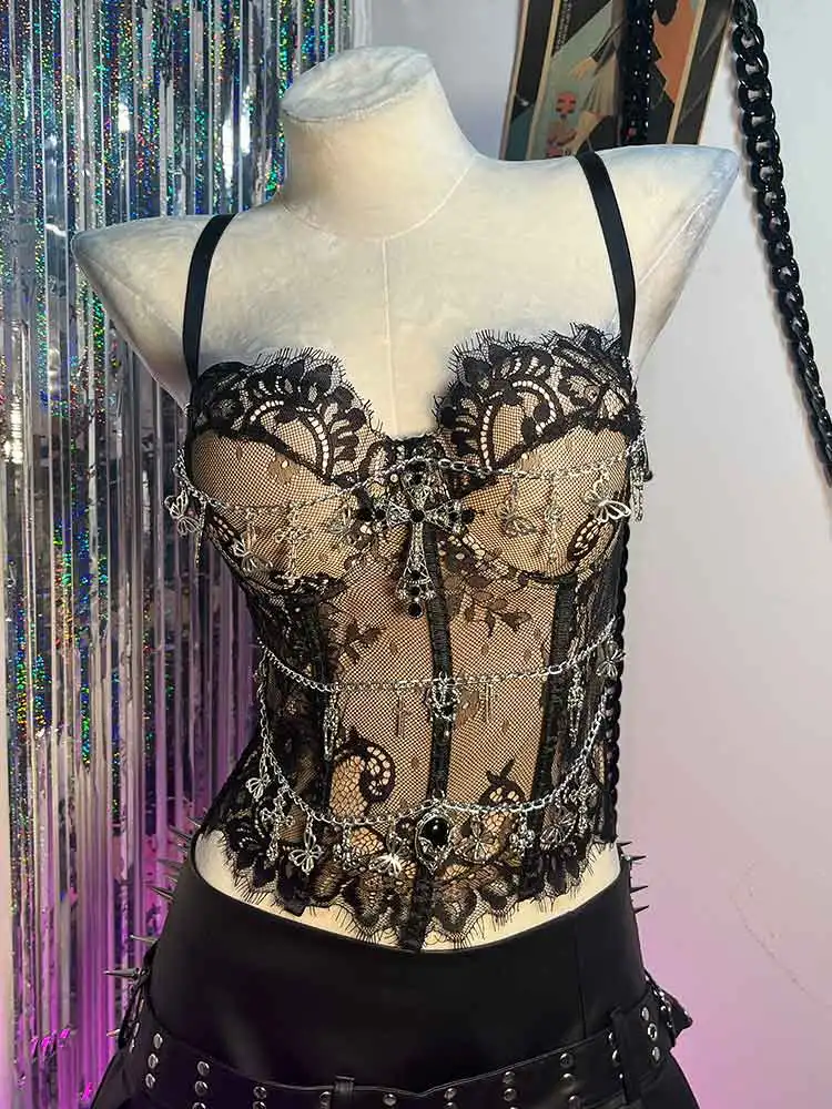 Y2K TOPS Emo E-Girls Harajuku DIY Kawaii Cyber Trendy Goth Chain Club Wear Cross Teen Punk Rock Grunge Gothic Tank Fairy Eco