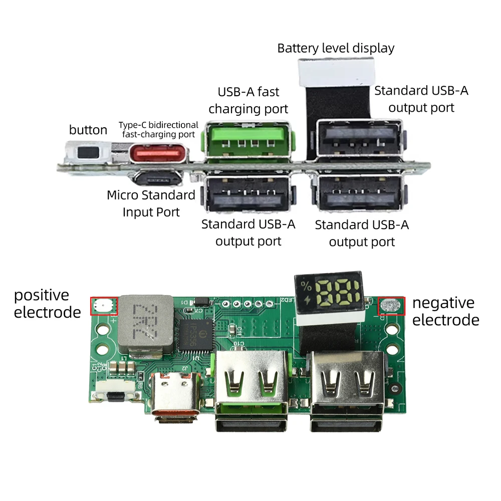 3.7V Lithium Battery Digital Fast Charging Module IP5356 TYPE-C Micro USB PD/QC Full-Protocol For DIY Power Bank Charger Board
