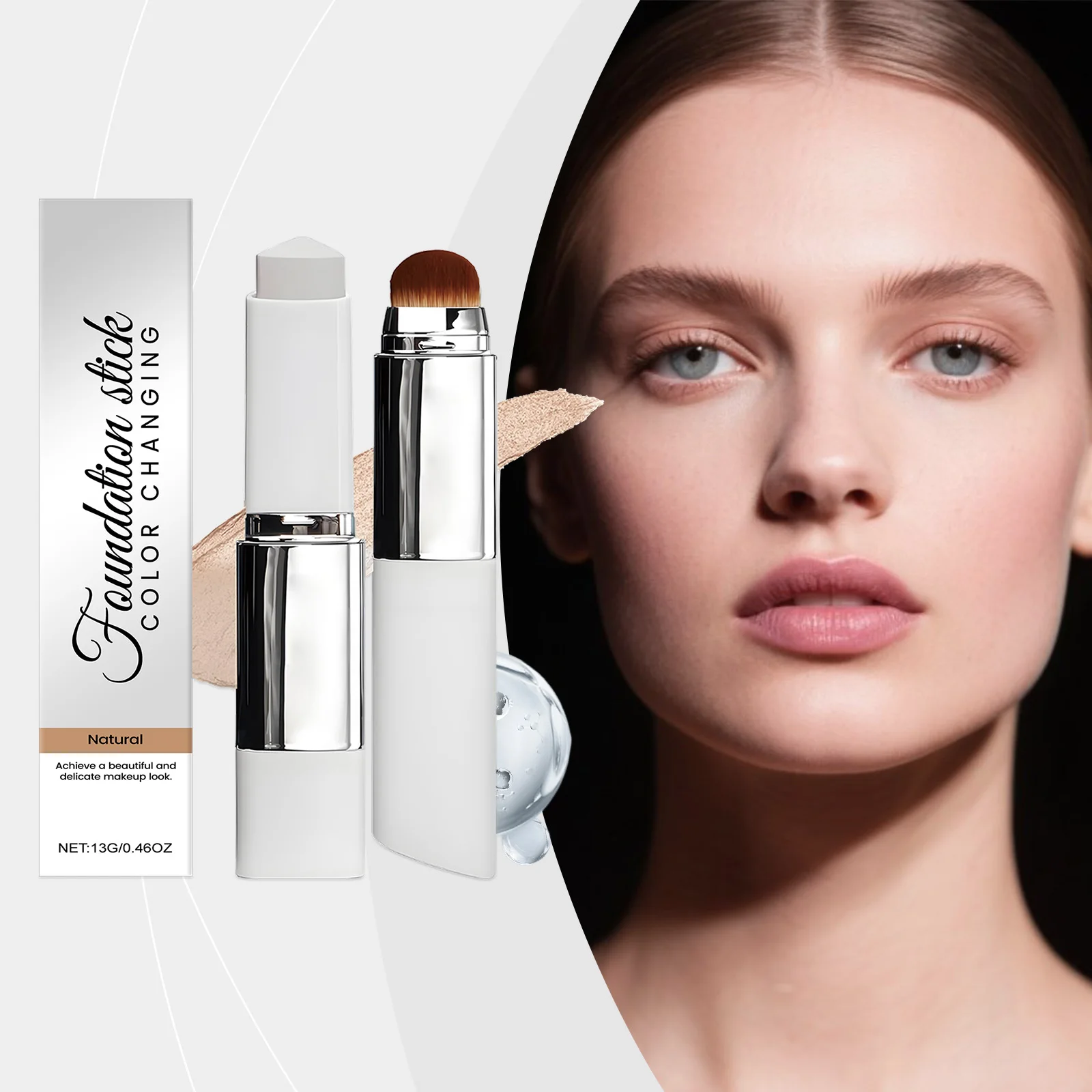 PAULINE PESERY Natural Color Two-In-One Color-Changing Foundation Stick Light, Smooth Clear Base Makeup Hydrating, Concealing Long-Lasting Foundation And Color Makeup