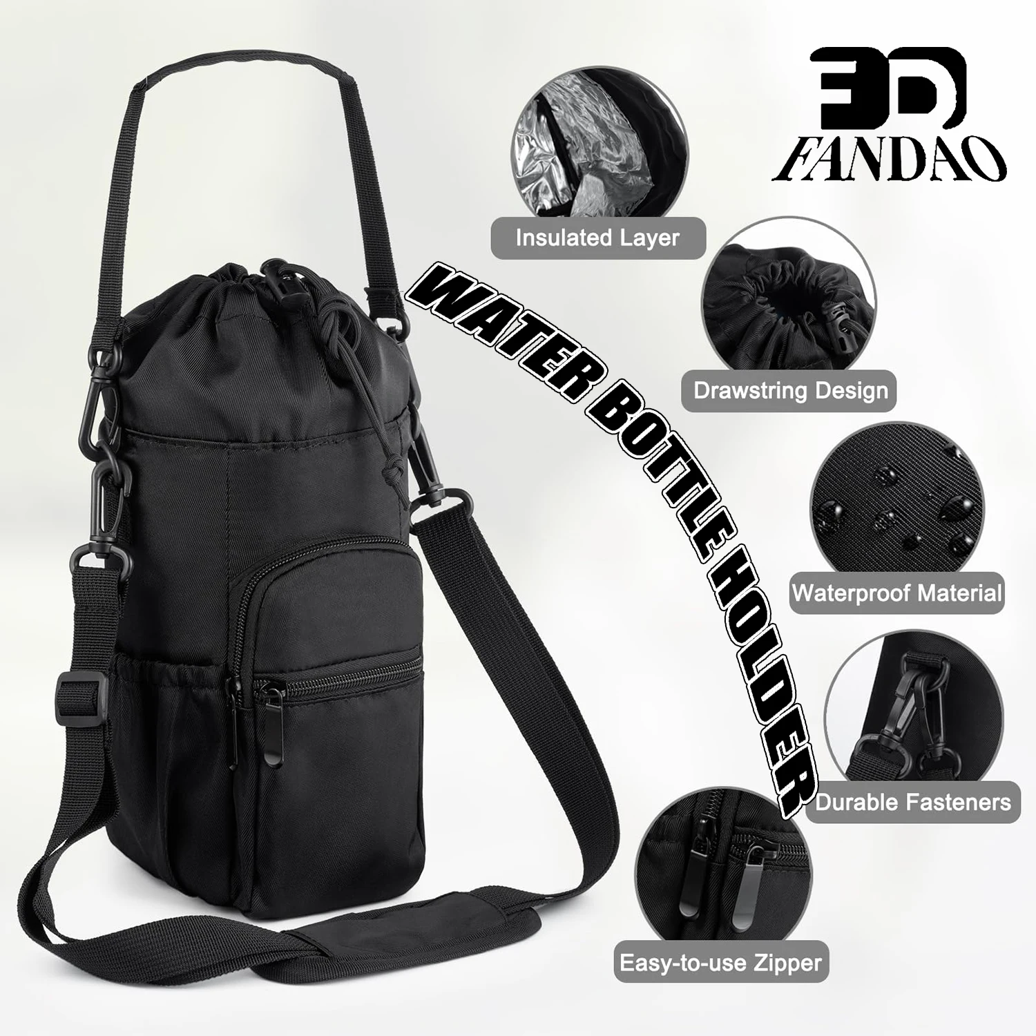 

Water Bottle Holder with Strap Insulated Water Bottle Carrier Sling Bag with Phone Pocket Water Bottle Bag for Bottle Accessory