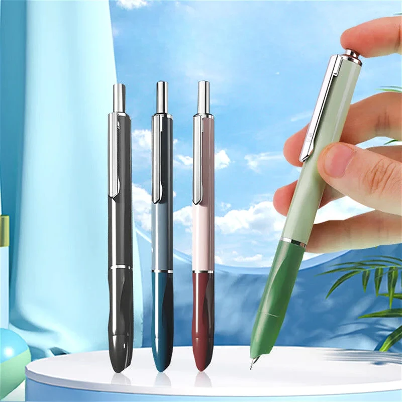 OASO Press Fountain Pen Metal Retractable Fine 0.5mm Nib Ink Pen School Stationery Student Pen Set Exercise Office Supplies Gift