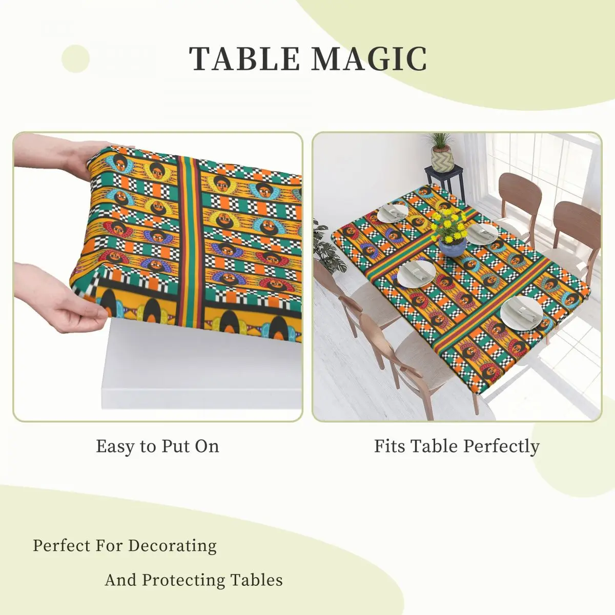 Custom Ethiopian Colourful Art Pattern Rectangular Tablecloth Oilproof 4FT Table Cloth Table Cover