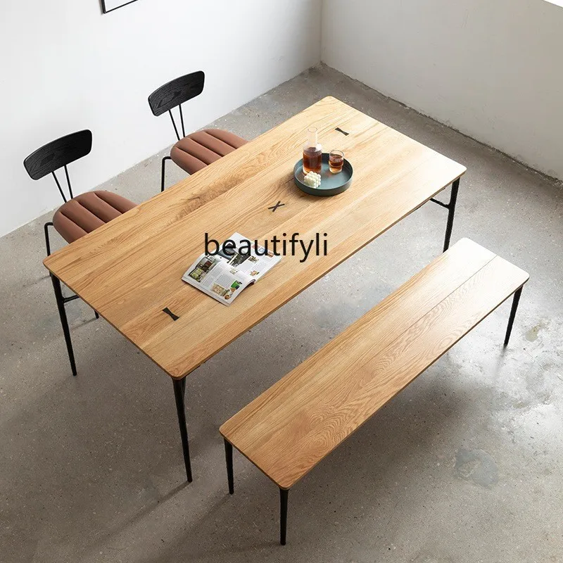 Solid wood dining table and chair combination light luxury dining table Nordic all solid wood household rectangular dining table