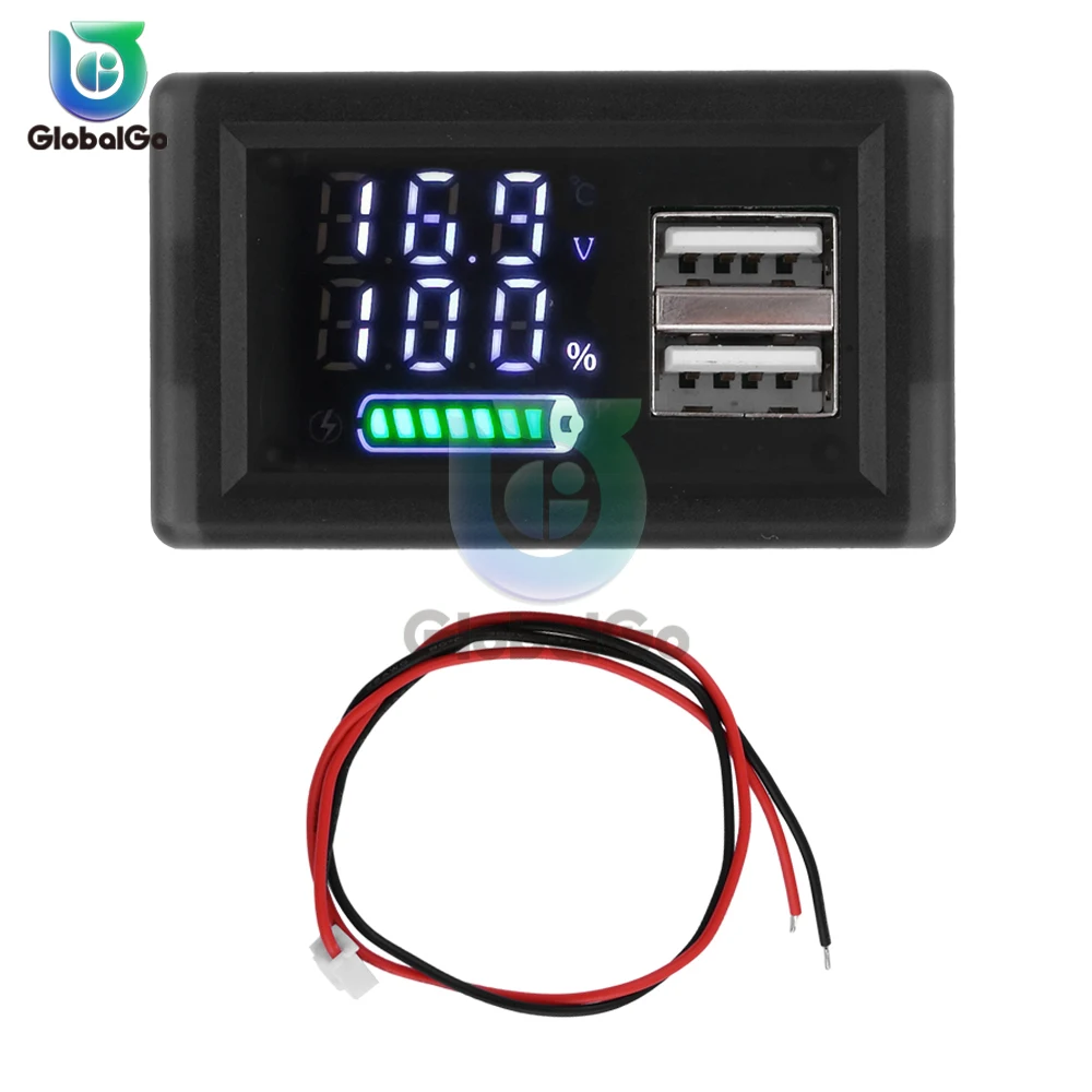 LED Digital Display Voltmeter DC 9-24V USB Type-C Mini Voltage Meter Battery Capacity Indicator Tester Panel For Car Motorcycle