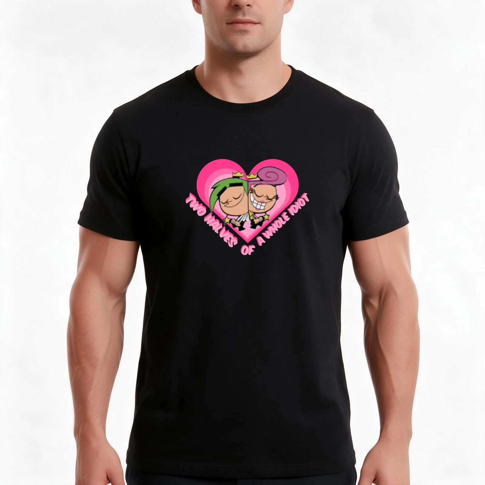 Two Halves of a Whole Idiot (Cosmo and Wanda Fairly Odd Parents) T-Shirt Summer Casual Cotton Tee Oversized Streetwear Tops
