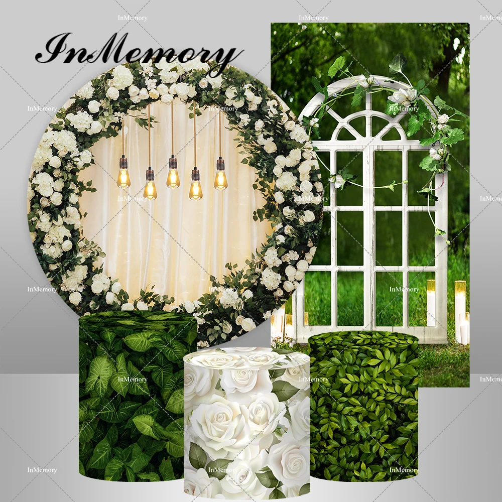 

Ivory Floral Green Leaves Bridal Shower Wedding Party Round Backdrop Bride to Be Engagement Ceremony Miss to Mrs Backgrounds