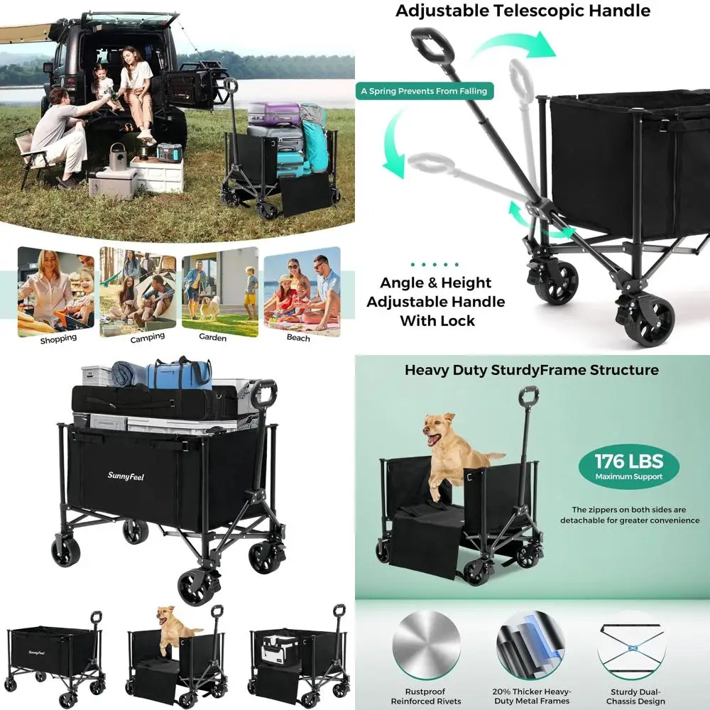 

Складной универсал с грузоподъемностью 220 фунтов, складная тележка 120 л для улицы, сада, кемпинга - черный