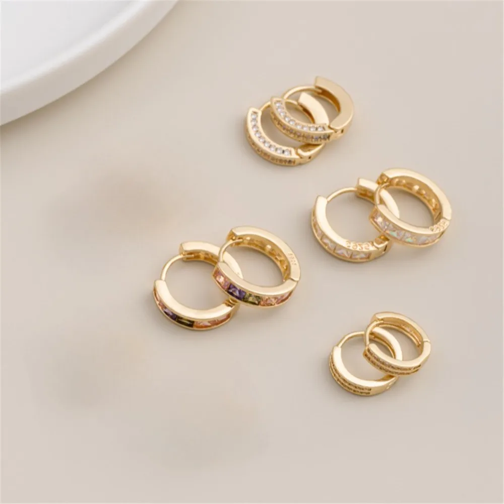 

14K Bag Gold Micro-inset Zircon Earrings Round Square Zirconium Earbuckle Delicate Simple Light Luxury Ear Ring