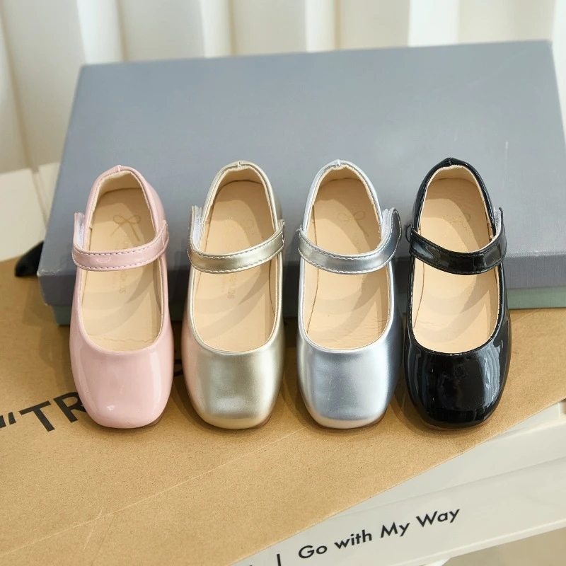 

Girl's Princess Shoes Concise Style Patent Leather Spring Children Ballet Flat Four Colors Leisure Shallow Light Kids Shoe 27-36