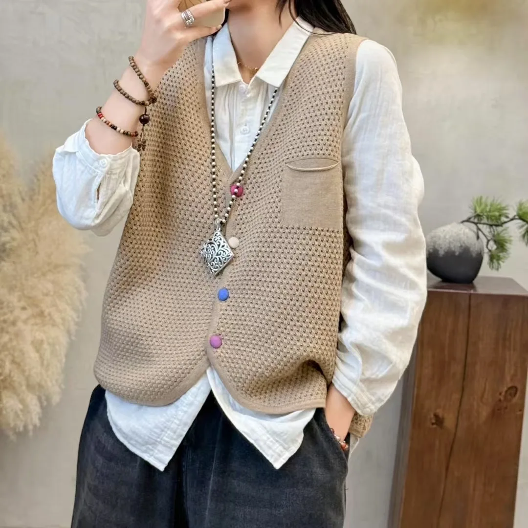 ربيع جديد Sle المرأة ort Svel V-Ne غزل القطن سترة سترة مشغولة من الصوف عادية تانك القمم تخفيف Faion #3
