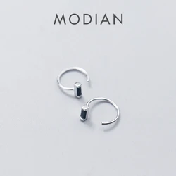 Modian Rectangle Obsidian Fashion Silver Hoop Earrings Exquisite Charm 100% 925 Sterling Silver Party Ear For Women Fine Silver
