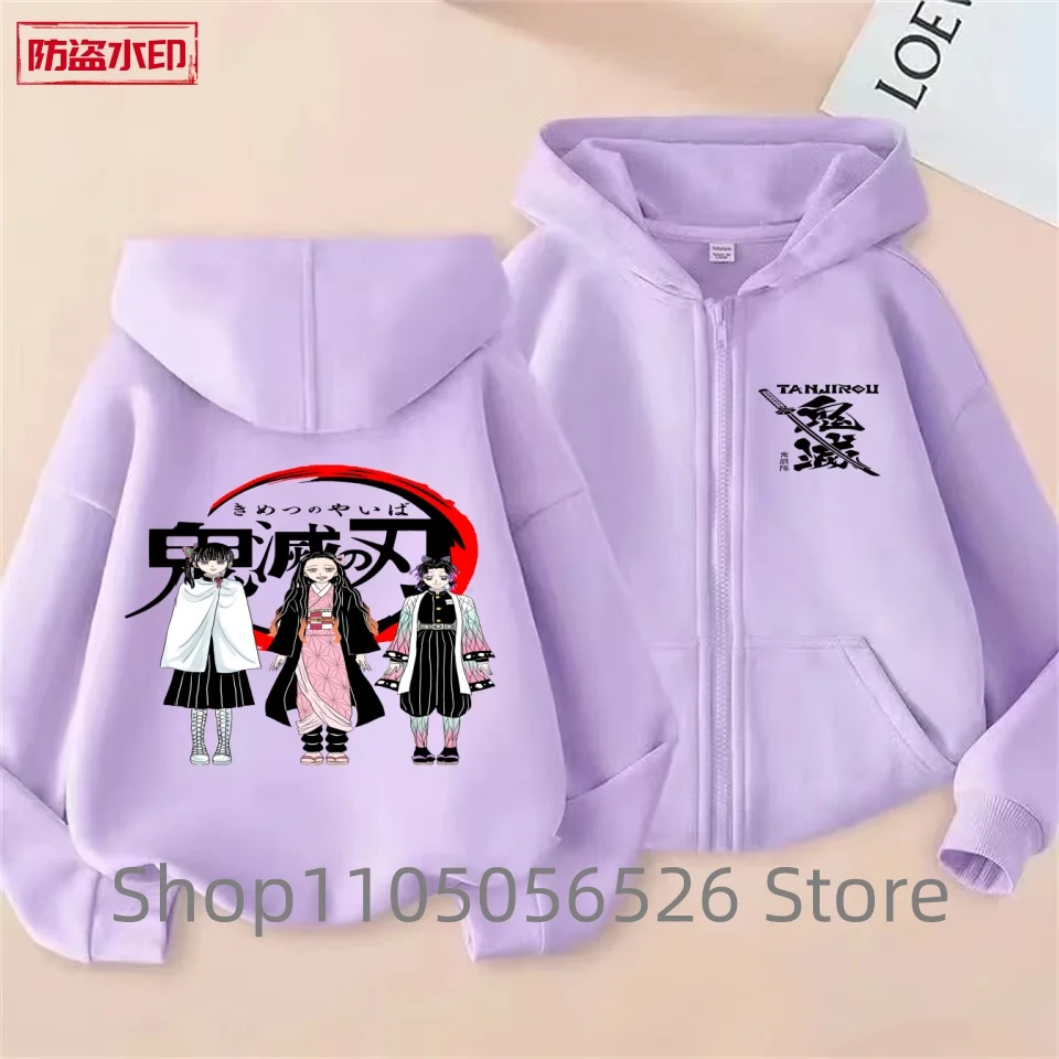 الأطفال سستة نمط القمم معطف شيطان القاتل صبي الفتيات هوديي مناسبة سن 3-12 الاطفال البلوز موضة أنيمي تأثيري الملابس