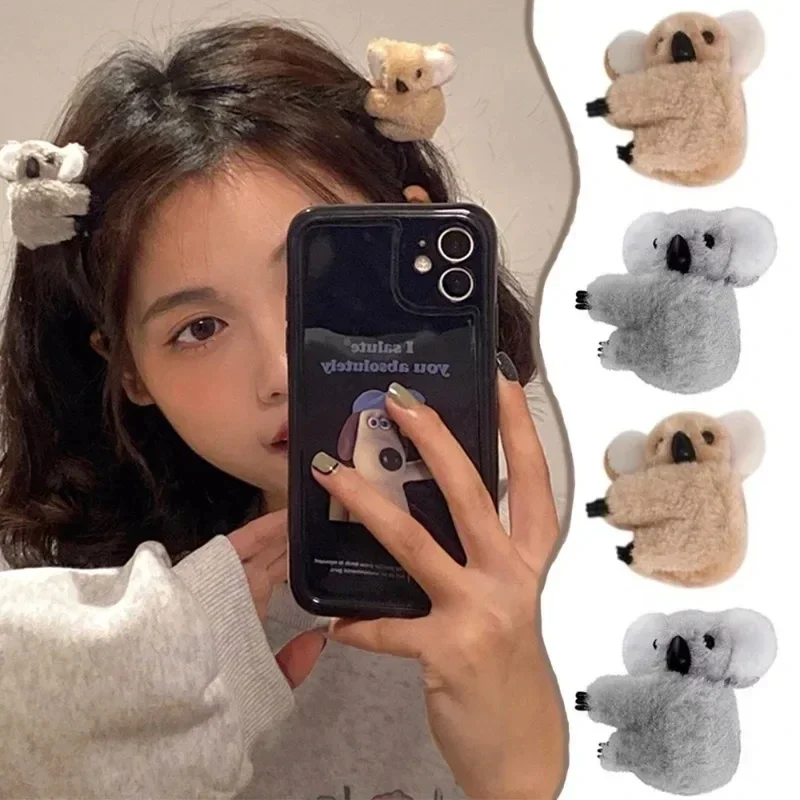 1-4Pcs Cartoon Bobby Koala Hairpins Autumn Winter Lady Cute Plush Hair Claw Clips Daily Dating Fashion Party Hair Accessories