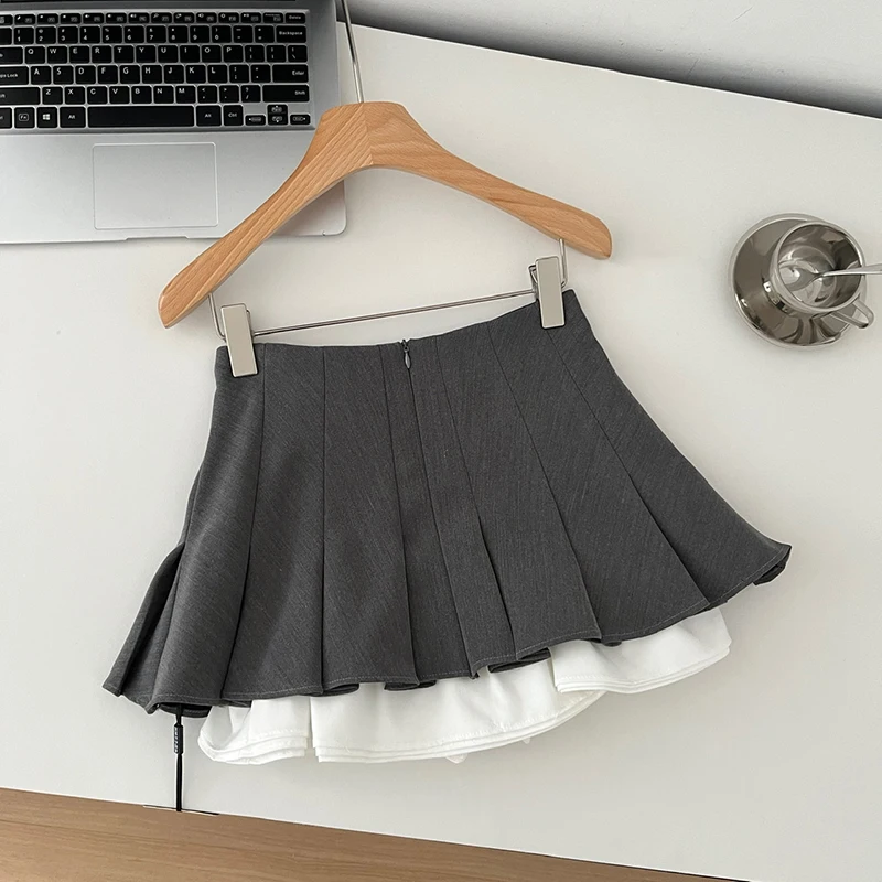 Y2K Black Pleated Mini Skirt Women Japanese Harajuku Ruffles Tennis Skirts Korean Kawaii High Waist Patchwork A Line Faldas New