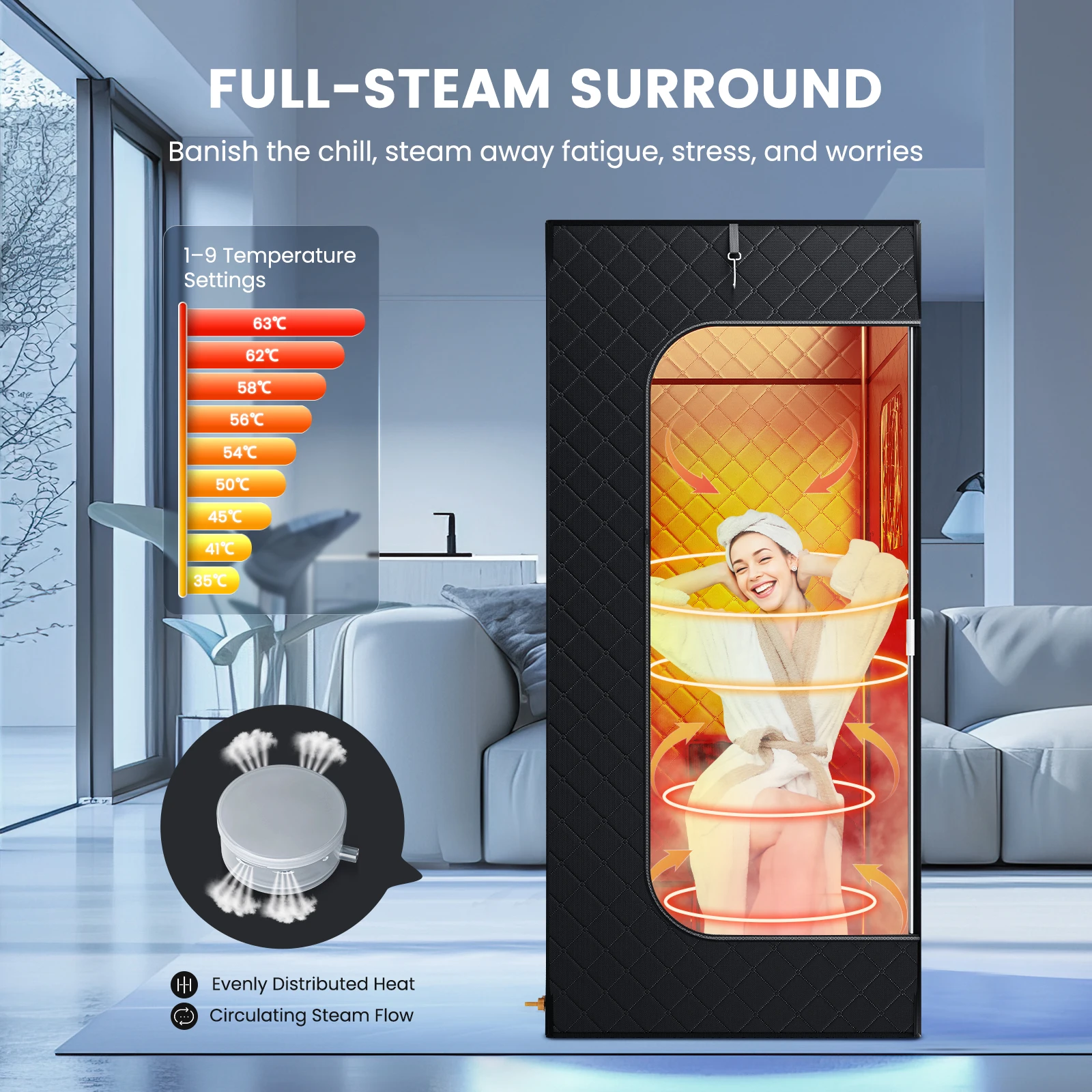 1000W Portable Sauna Steam Tent with 3L Steamer Generator Sauna Tent Steam Room for Full Body Relaxation Detox Home Spa