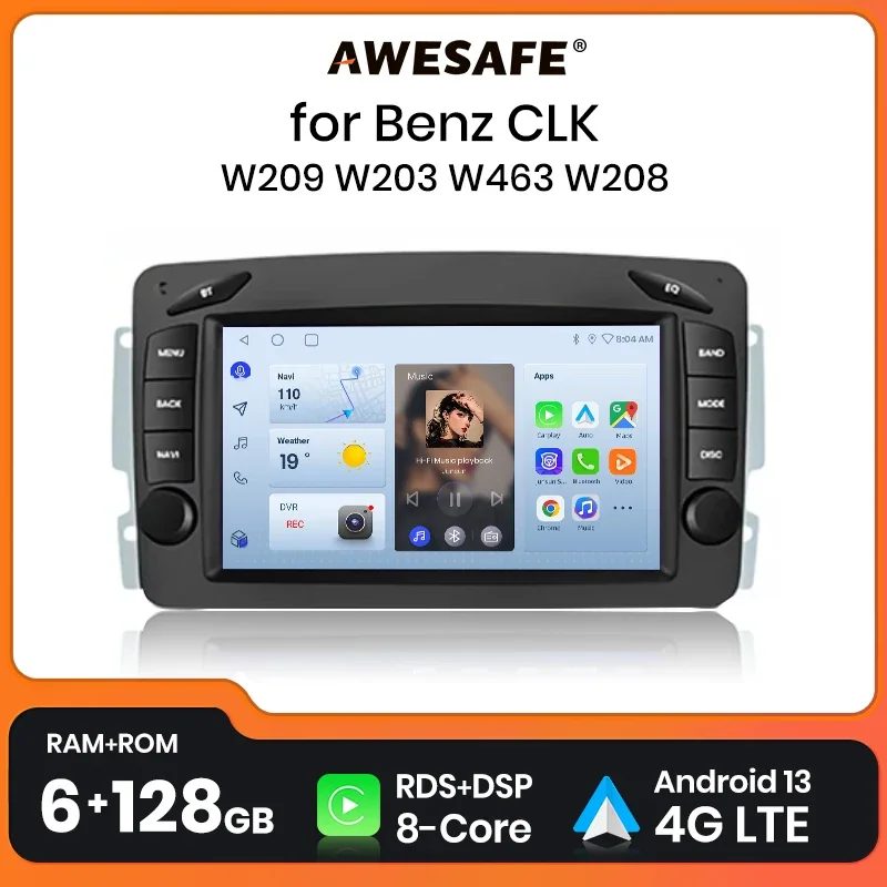 AWESAFE Android 12 Radio for Mercedes Benz CLK W209 W203 W463 W208 Carplay Car Multimedia RDS GPS No 2din autoradio  7inch