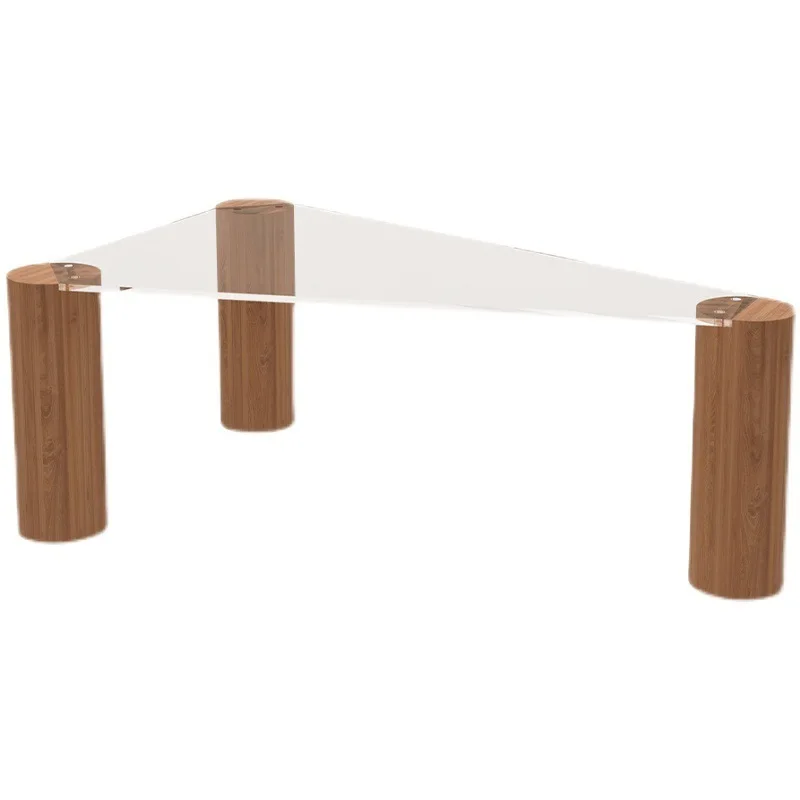 wabi-sabi acrylic, triangular transparent coffee table, solid wood geometric table, retro Nordic style