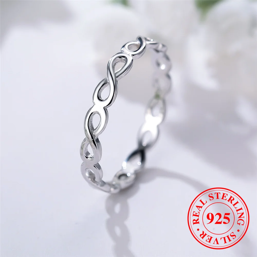 Female Real 925 Sterling Silver Infinity Engagement Ring Vintage Wedding Jewelry For Women