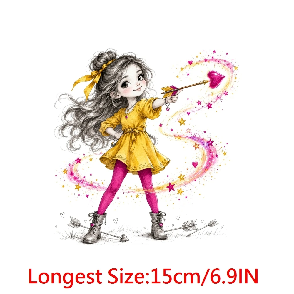15cm Whimsical Girl Watercolor Heart Love Angle Diy DTF Heat Transfer Sticker T-shirt Clothes Decals Iron On Transfer Stickers