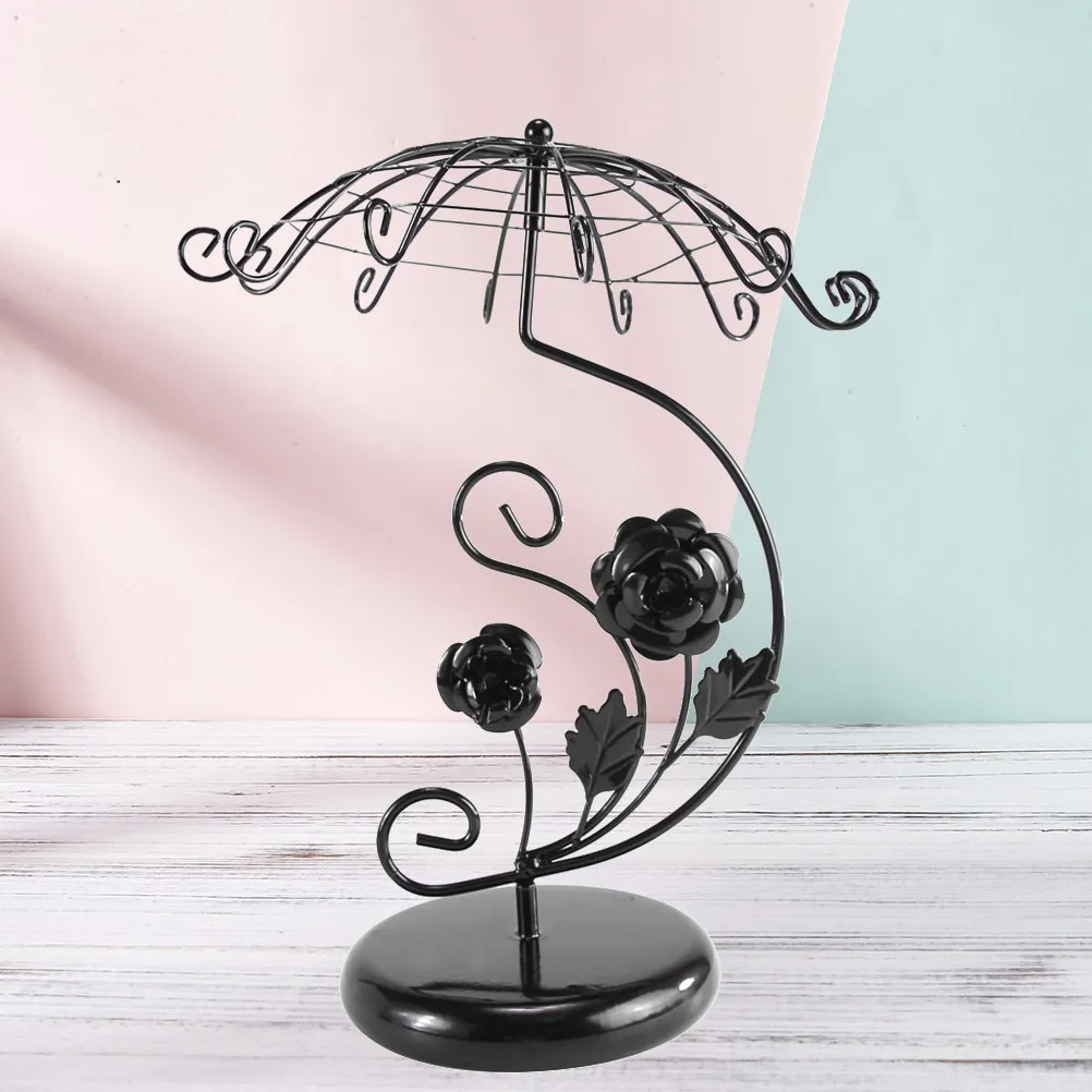 

Черная подставка-органайзер для украшений Umbralla: многофункциональный, компактный железный держатель для серег, ожерелий и браслетов