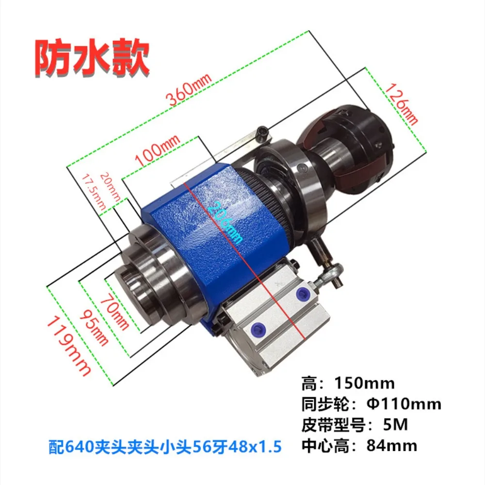brand new  640 small bedside box assembly, indexing head, synchronous pulley, spindle rotation, pneumatic clip seat
