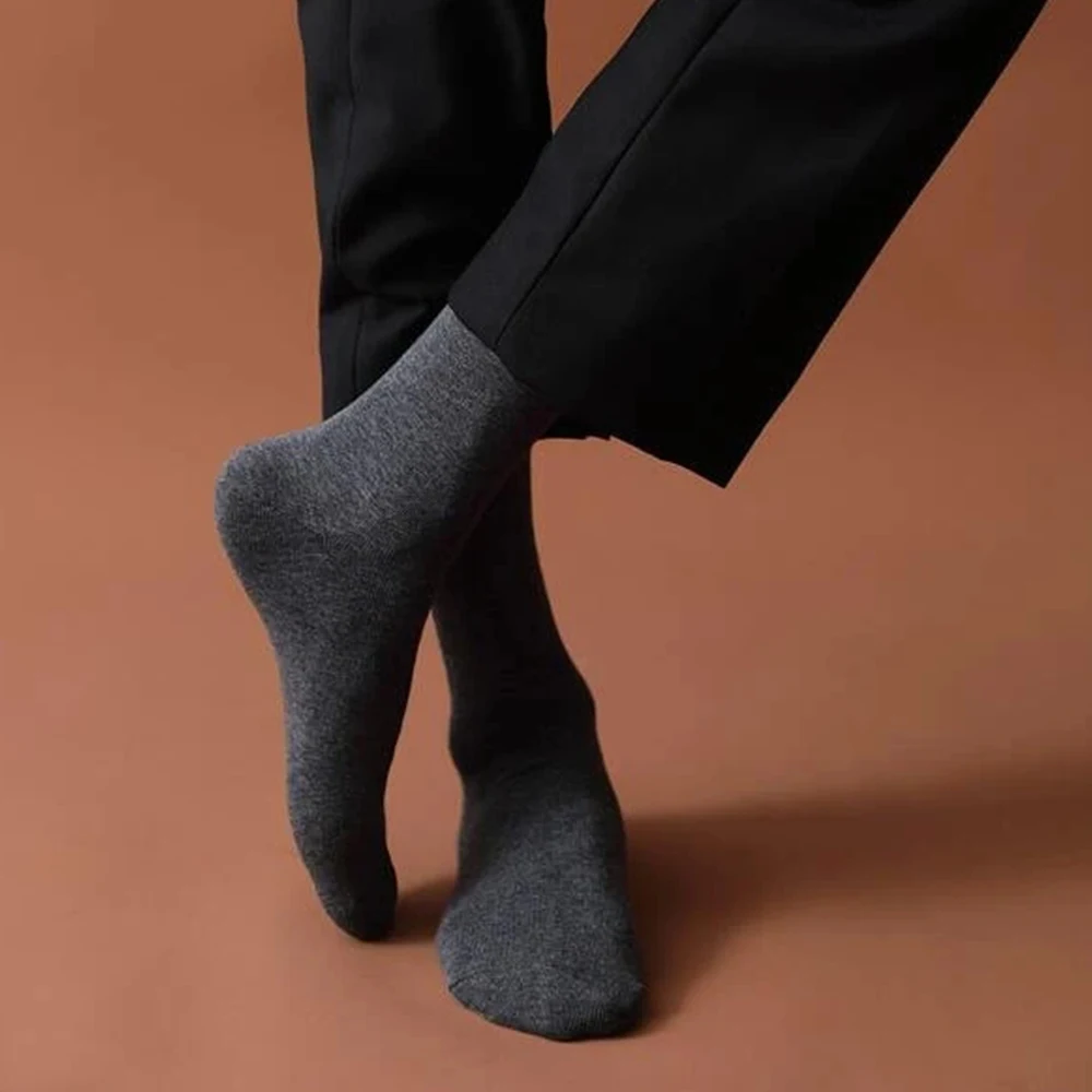5 Pairs Men Casual Warm Socks Set Trendy Versatile Solid Color Soft Comfortable Sweat Absorbing Deodorizing Business Socks
