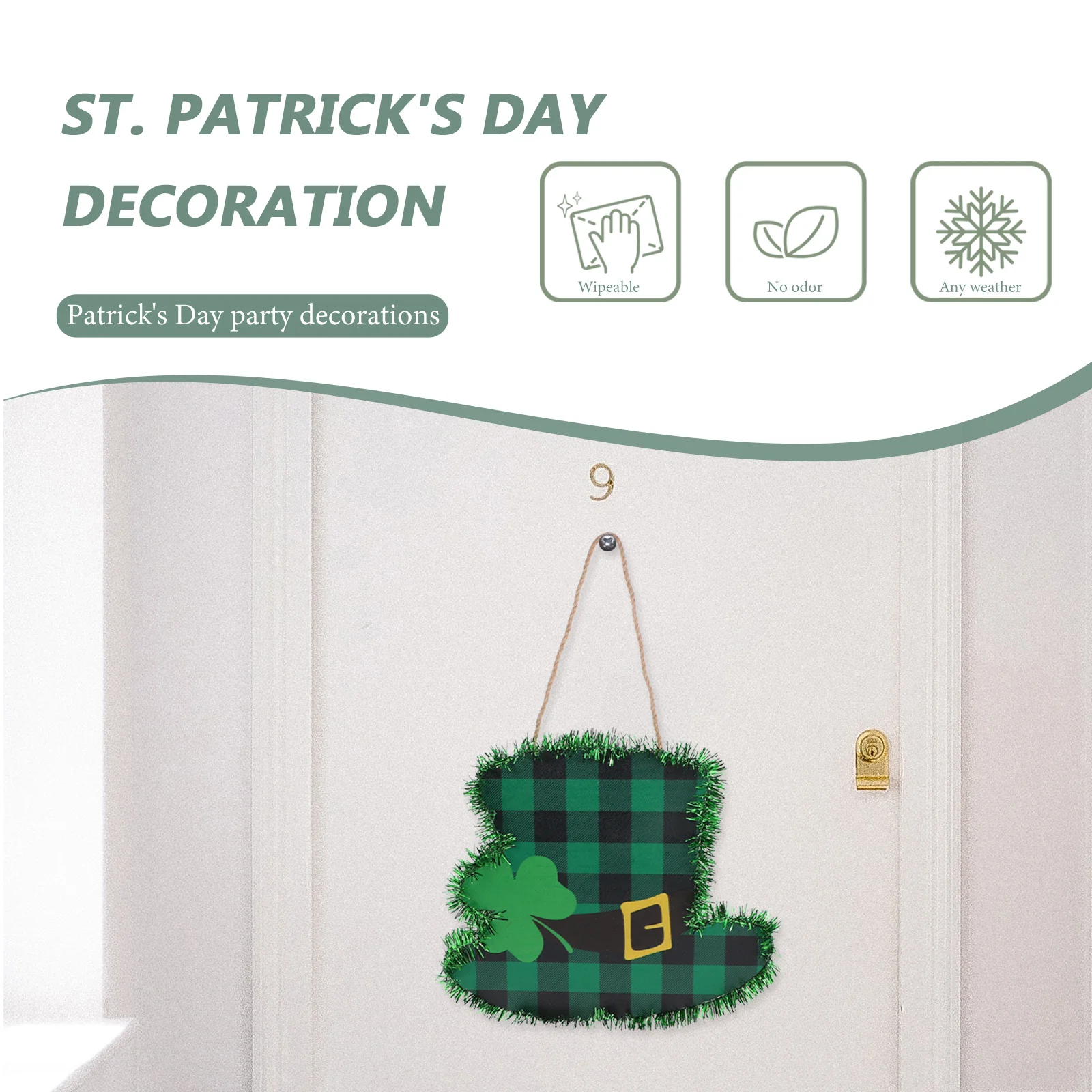 

Wood St Patrick's Day Shamrock Hat Door Sign Hanging Plaque Front Door Decoration Party Hanging Sign Decor