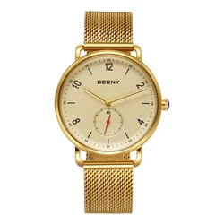 BERNY Golden Men Watch Quartz Wristwatch for Men Simple Casual Men's Fashion Watch