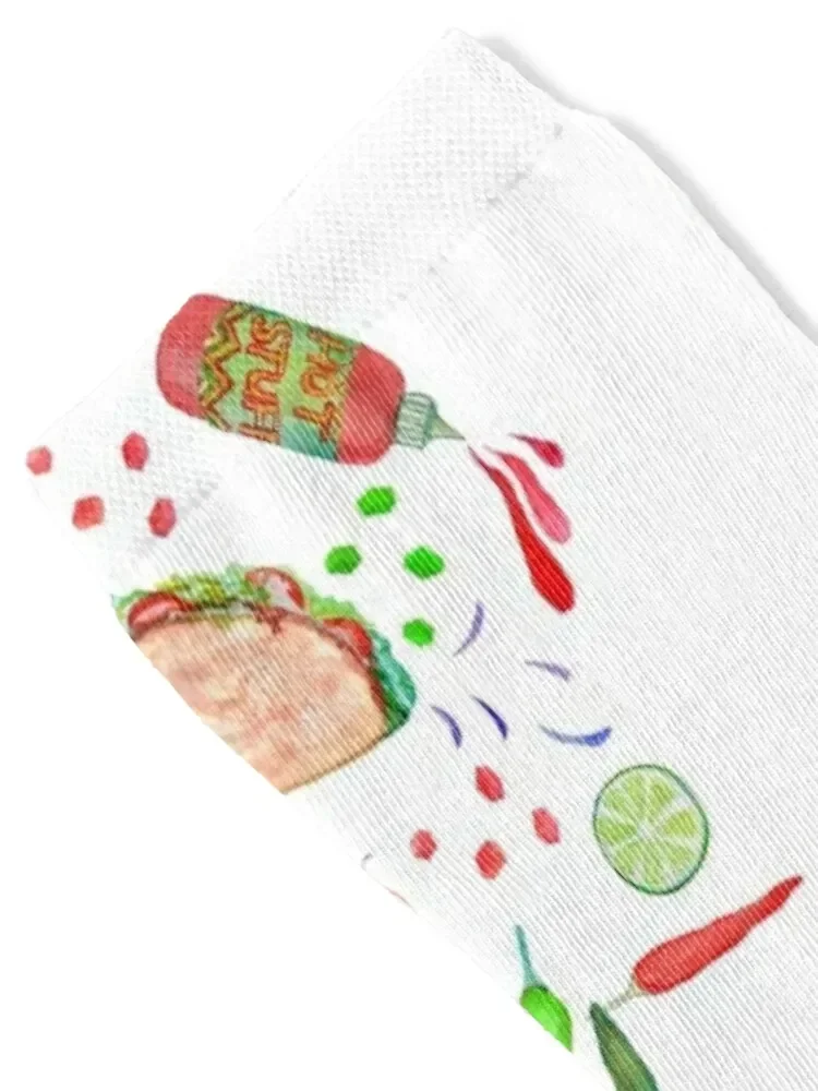 Taco party, taco's onion rings, avocado, limes, chilli, peppers and chilli sauce Socks happy tennis Designer Man Socks Women's