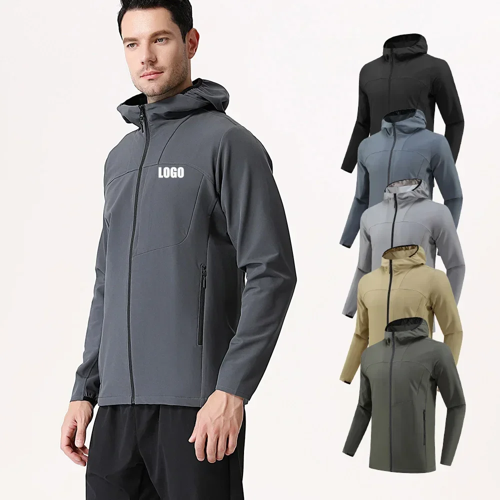 Custom LOGO men's outdoor sports jacket quick-drying breathable running zipper hooded casual wear long-sleeved jacket top