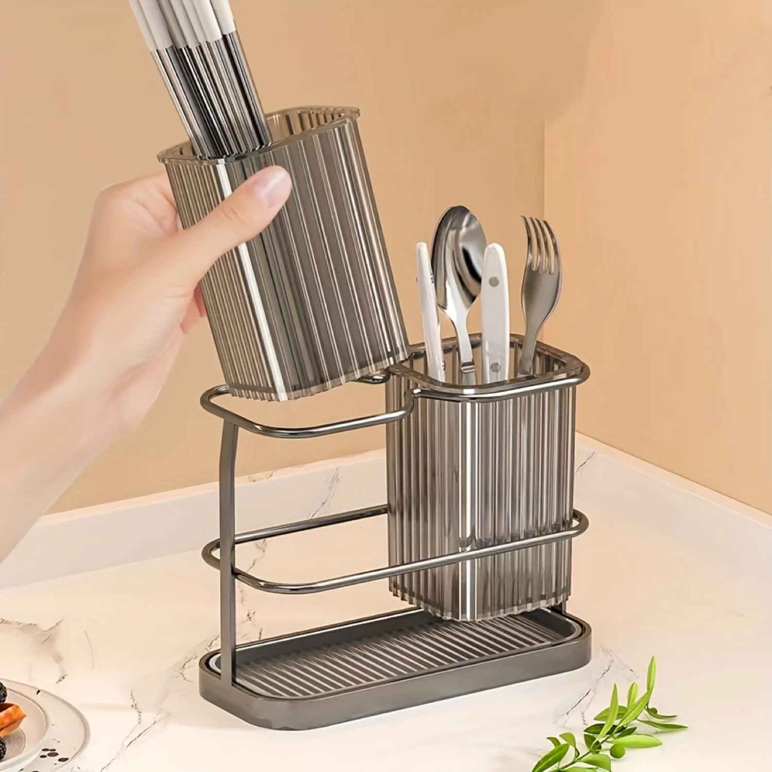 【Key Product Keywords】 Stainless Steel Cutlery Box, Drip Tray, Spoon Fork, Chopsticks, Kitchen Organizer, Accessory