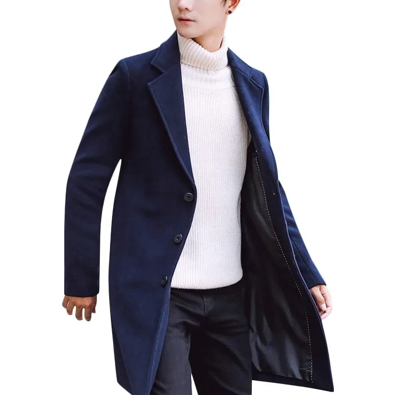 Men's Wool Blend Pea Coats Notched Collar Single Breasted Overcoat Warm Winter Trench Coat Spring Autumn Winter Jackets Clothing