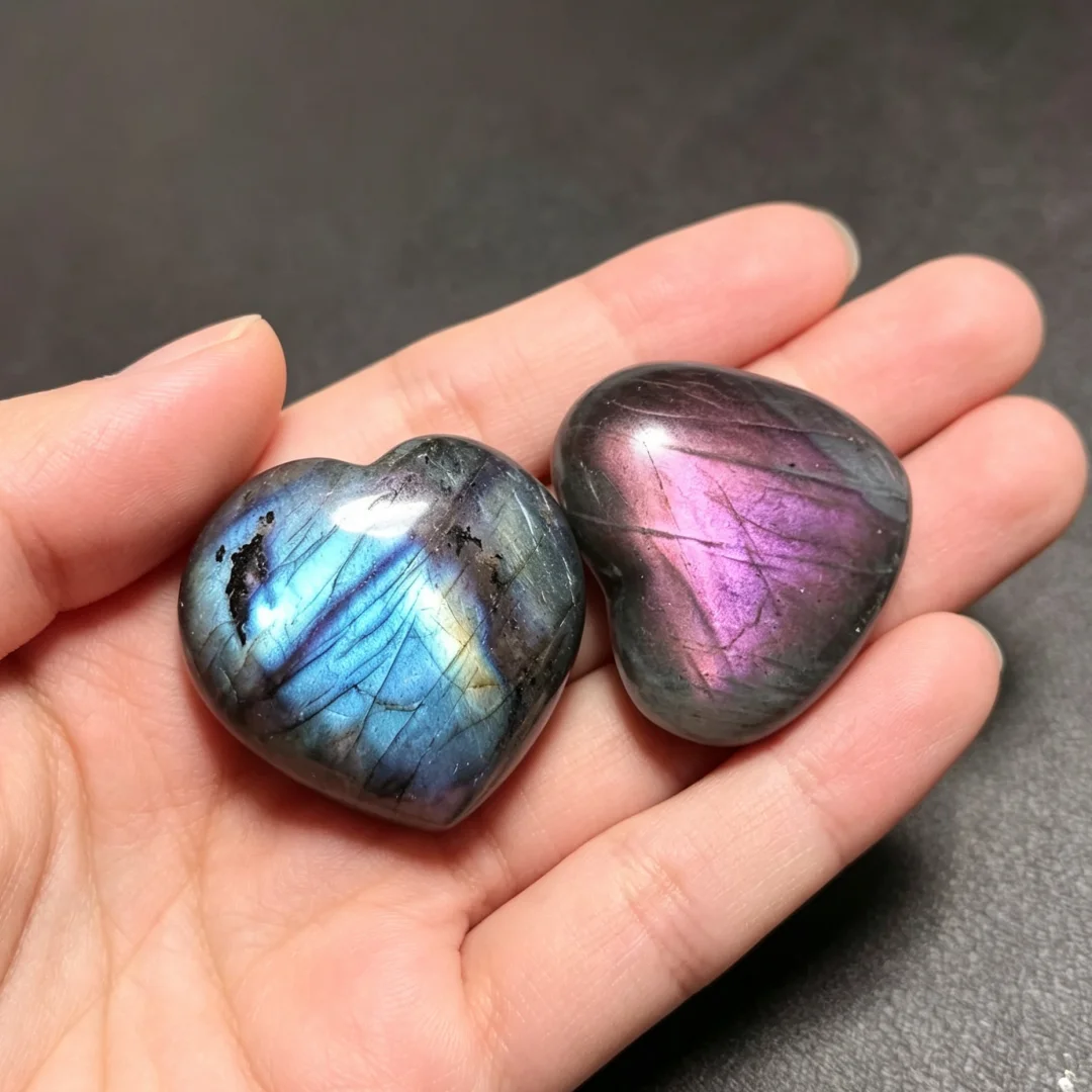 Natural Flash Labradorite Heart Stone Polished Crystal Palm Worry Stone Reiki Energy Gemstone Home Decor Love Gift
