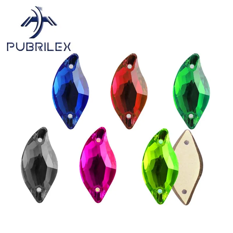 PUBRILEX K9 Glass Leaf Edges Crystal Glitter Sew-On Rhinestones with Chamfers for DIY Garments Dresses Hats Decoration