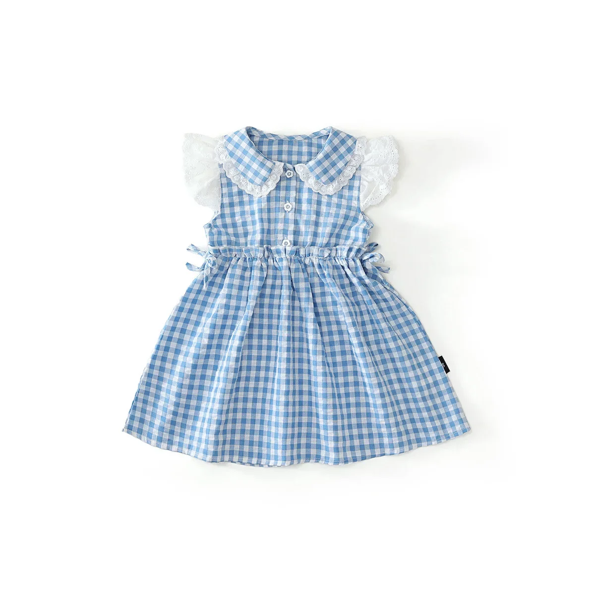 

Girl Skirt 2025 Summer New Childrens Clothing Korean Style Girl Baby Lace Small Flying Sleeve Lapel Plat Drawstring Waist Skirt