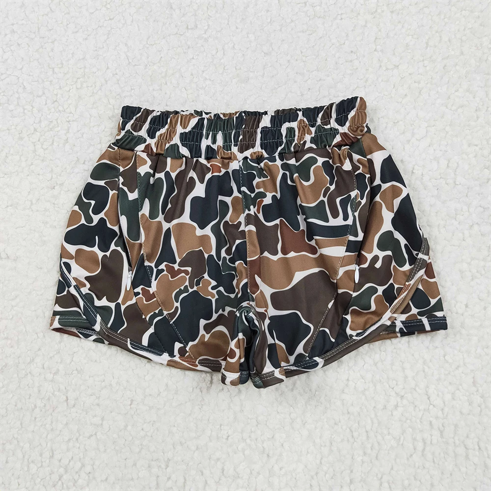 

Baby Girls Dark Brown Camo Yoga Shorts Kids Summer Bottoms Age-Appropriate Casual Wear for Little Ones