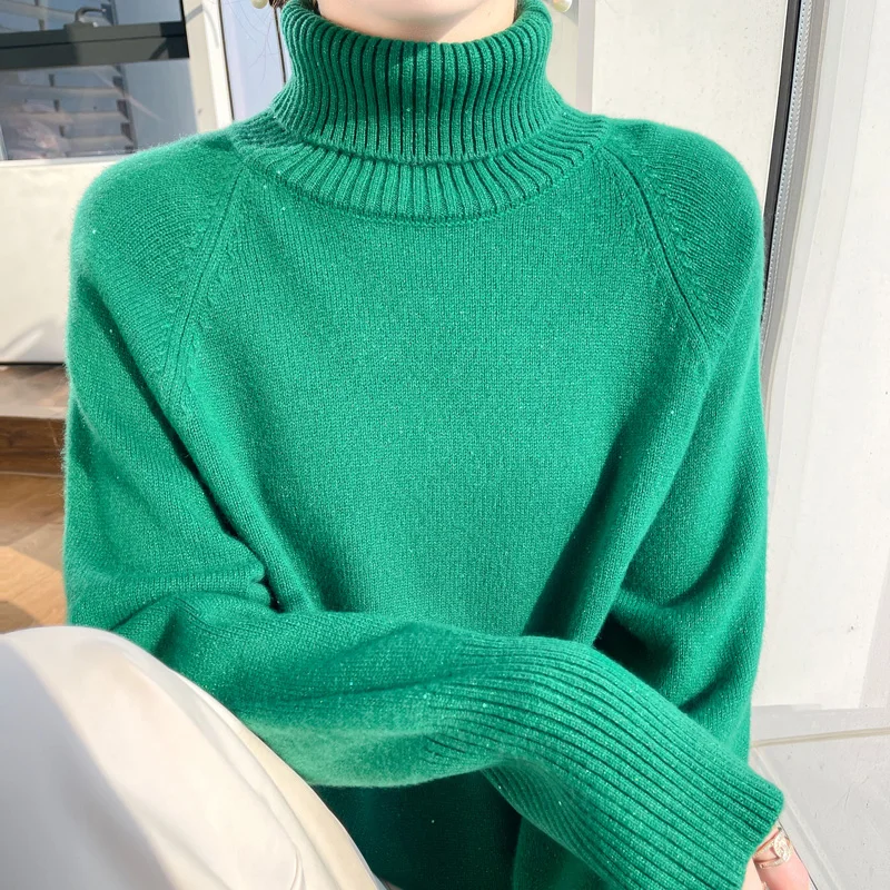 KOIJINSKY  Autumn and winter new high necked socketed Pullover Sweater thickened loose woolen sweater