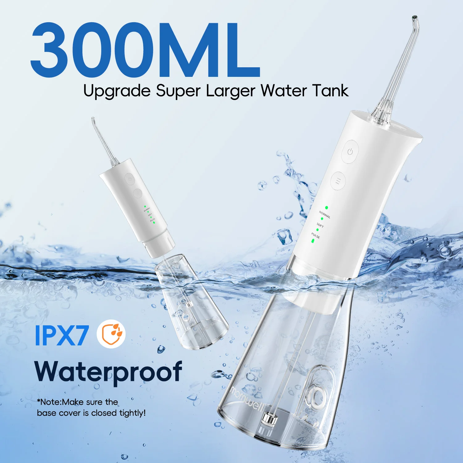 Elektrische Wasserflosser, wiederaufladbare Wasserflosser für Zähne, saubere, wasserdichte Flosser, tragbare Munddusche, 300 ml, für Zuhause und Reisen