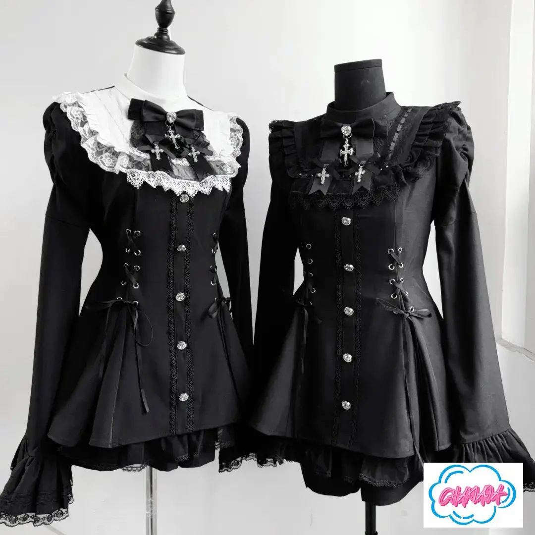 

Japanese 2025 New Sweetheart Lolita Dark Y2k Subculture Bow Lace Long-sleeved Short Skirt Fashionable Waist and Thin Skirt women