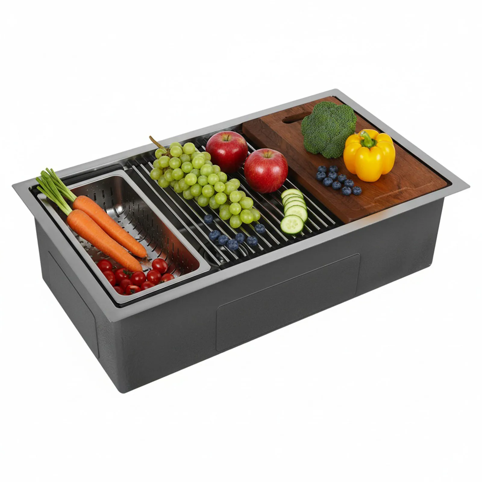 

Кухонная мойка 16 калибра со встроенной корзиной-фильтром для слива, 30/33 дюйма, одинарная чаша, рабочая станция, многофункциональная мойка для шеф-повара