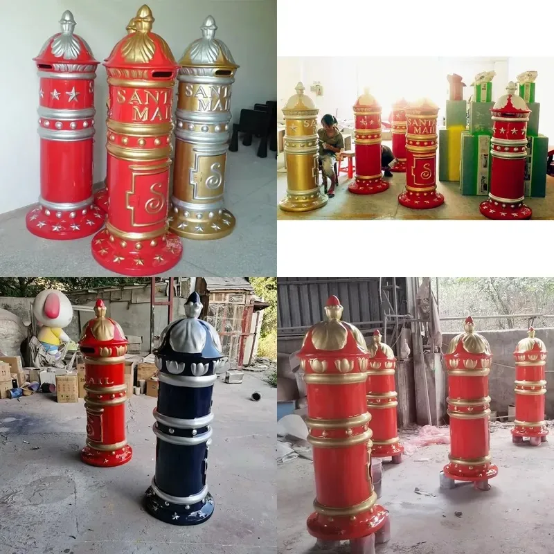 Santa mailbox Fiberglass Christmas decorations Commercial Christmas mailbox Flash letter opening Round base
