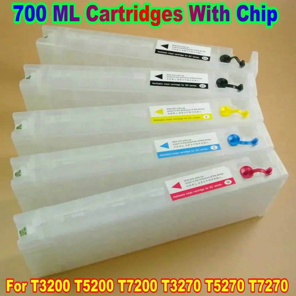 

700ML Refillable Ink Cartridges With Chip For Epson SureColor T3200 T5200 T7200 T3270 T5270 T7270 Chip Stable T6941-T6945 Model